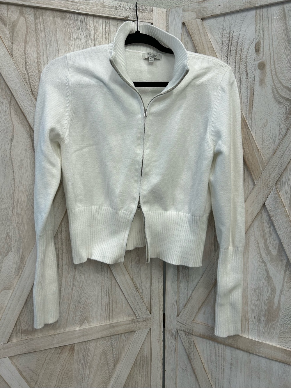 Orange Kiss White Zip-Front Women's Sweater Cardigan